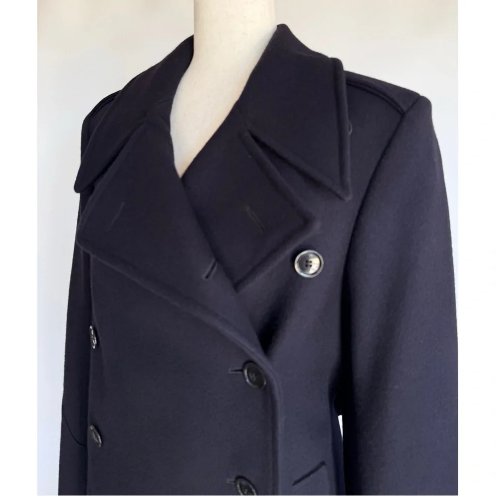 J Peterman Women’s Bobby Coat Long Peacoat Overcoat Wool Size 32 M Navy